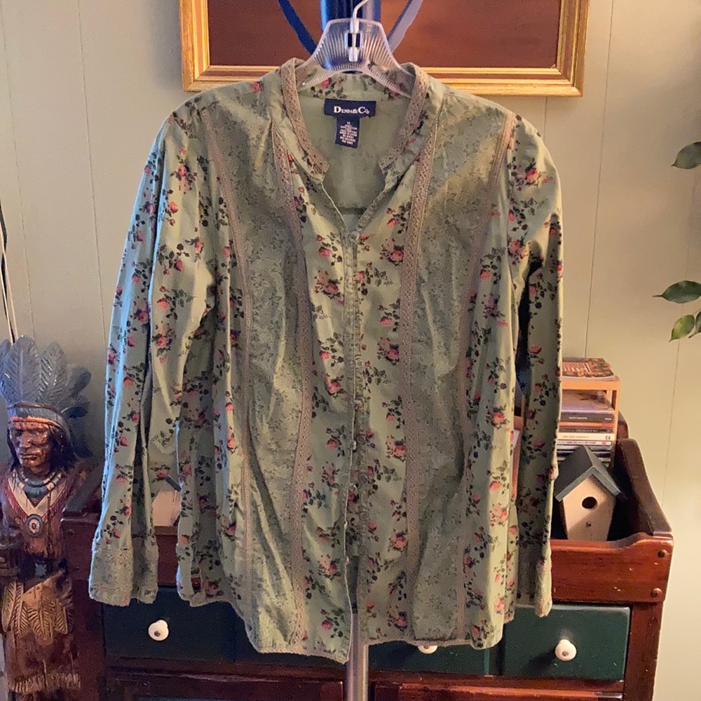Denim & Co. long sleeve cotton & lace shirt 1X